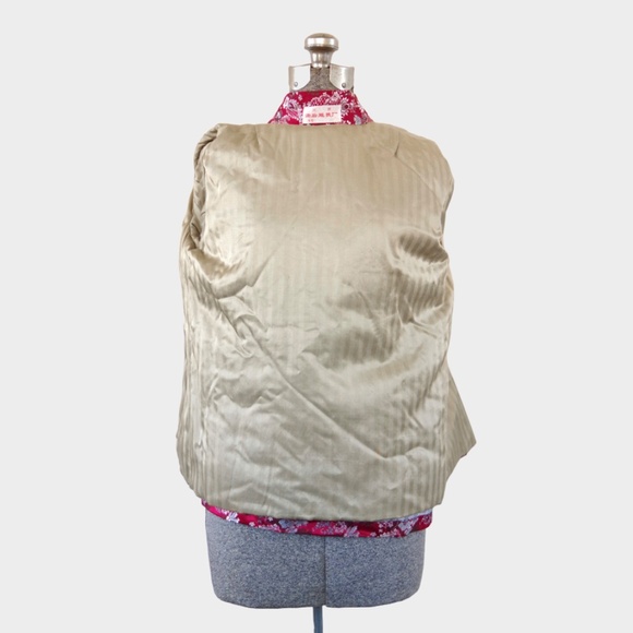 Traditional Chinese Padded Jacket Pink Silk Asian Jacket w/ Blue Accents - Picture 14 of 14